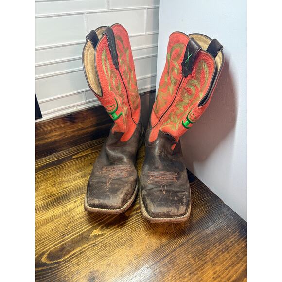 Mens Orange And Brown Cowboy Boots Size 11.5 main image 4